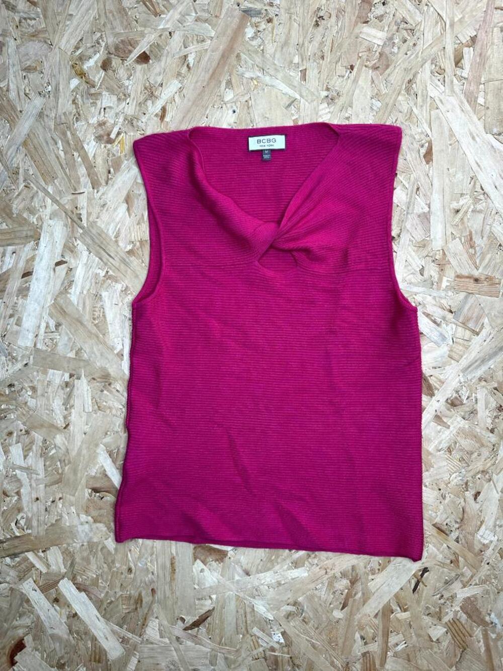 BCBG New York Knit Tank Top Womens Medium Magenta Pink Twist Keyhole Sleeveless